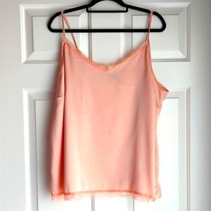 3/$15 - Roaman's Women's Plus Light Pink Silky Cami With Lace Trim